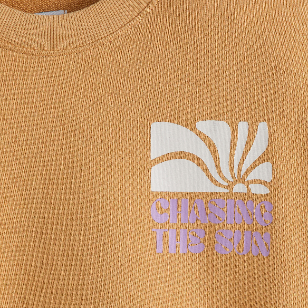 Slogan Print Sweatshirt with Crew Neck light brown, LA REDOUTE COLLECTIONS