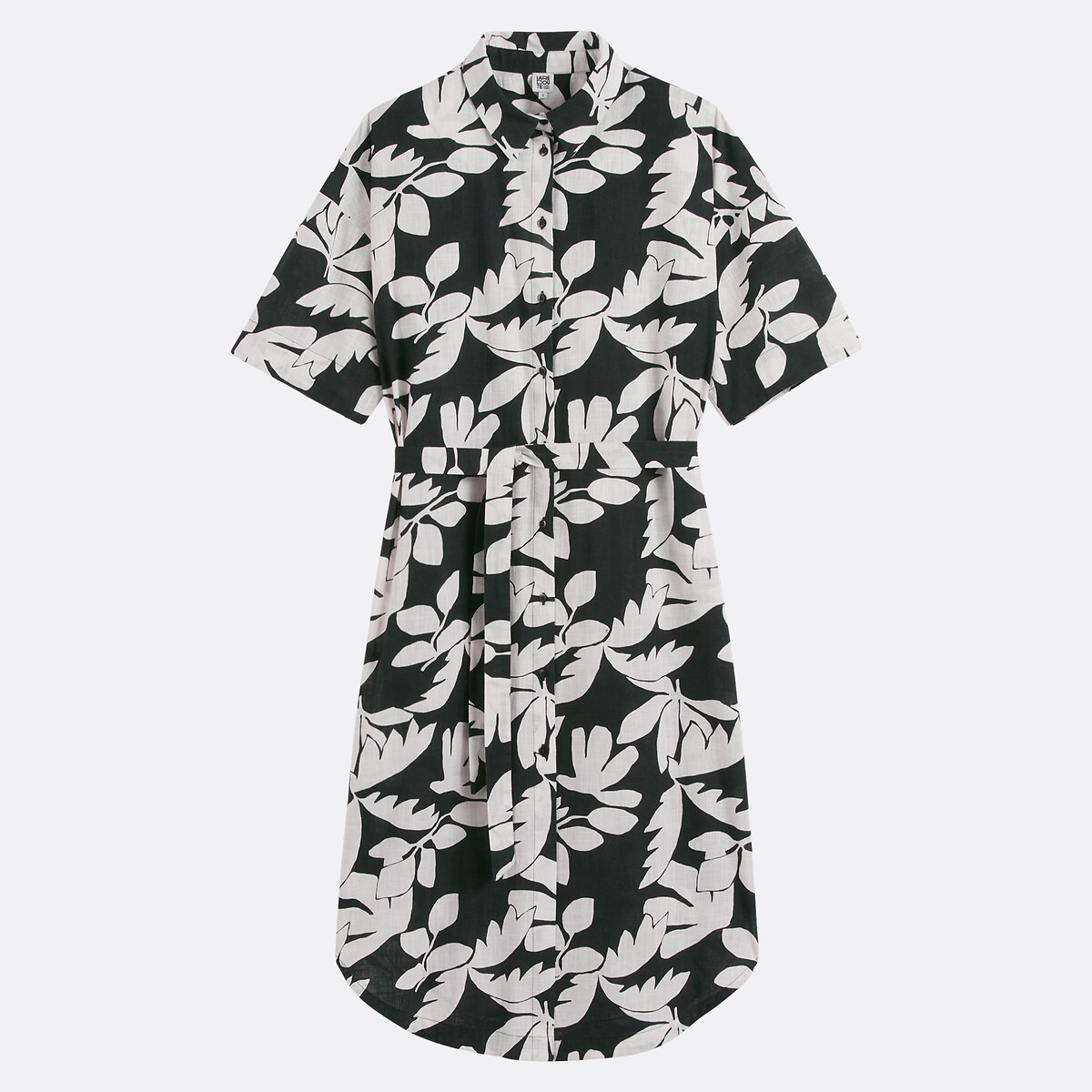 Robe chemise longue, manches aux coudes, imprimée imprimé noir/écru, LA REDOUTE COLLECTIONS