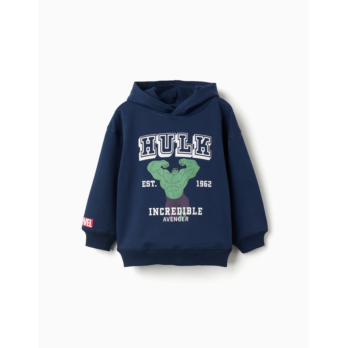 Sweat en coton peigné à capuche et imprimé Hulk bleu foncé, ZIPPY