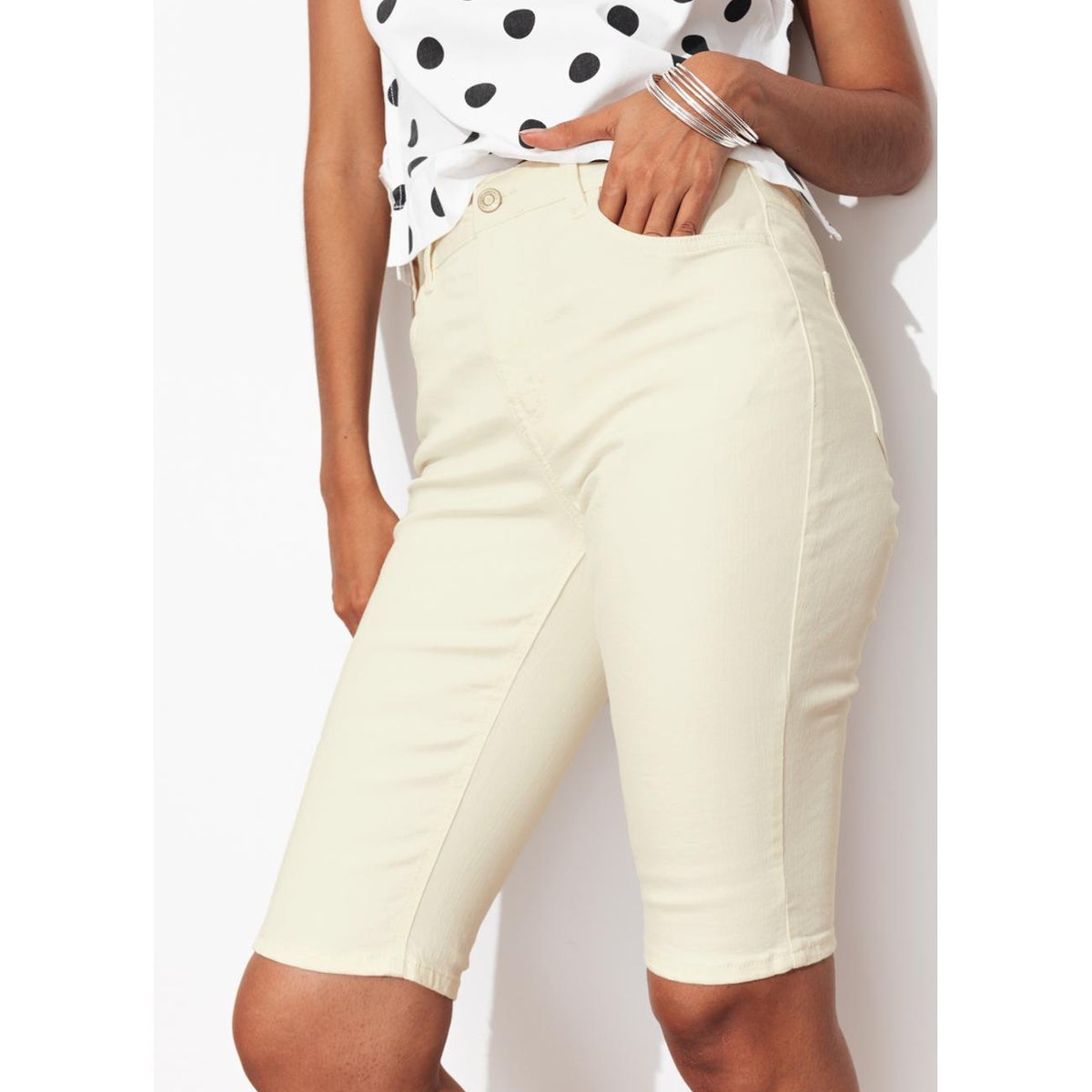 Bermuda slim en toile ecru, PROMOD