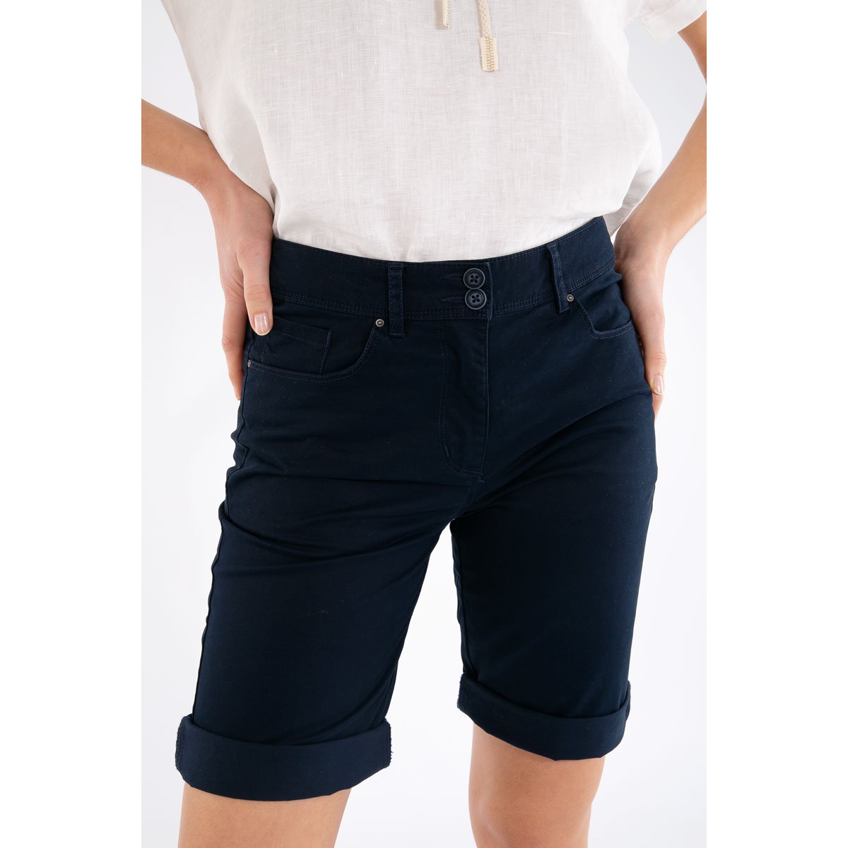 Bermuda droit en coton LINARI navy, BERMUDES