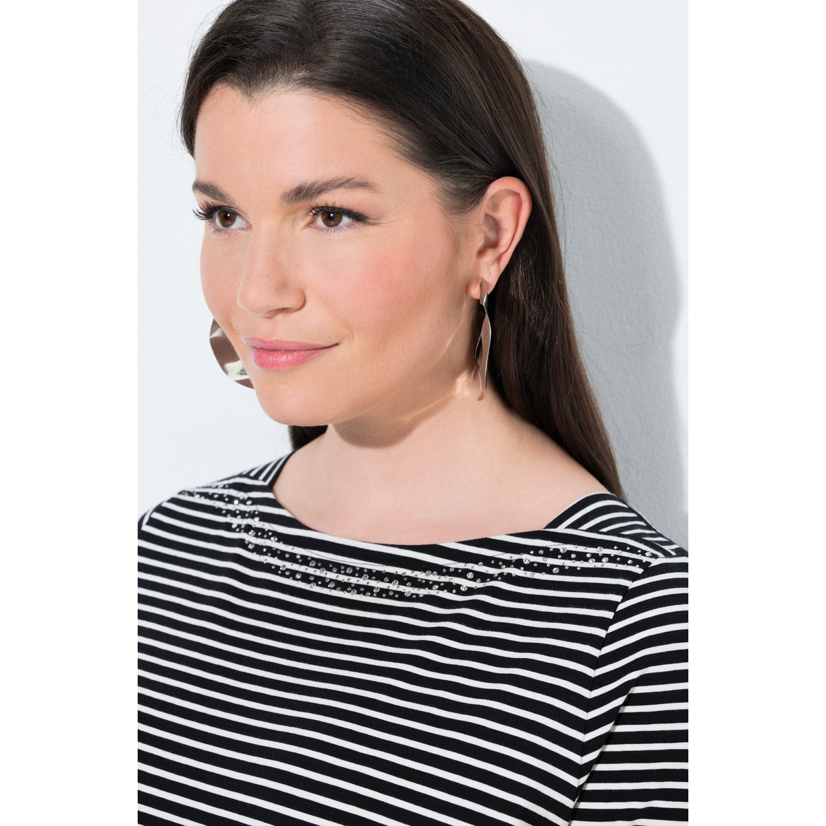 T-shirt rayé en coton Pima noir, ULLA POPKEN