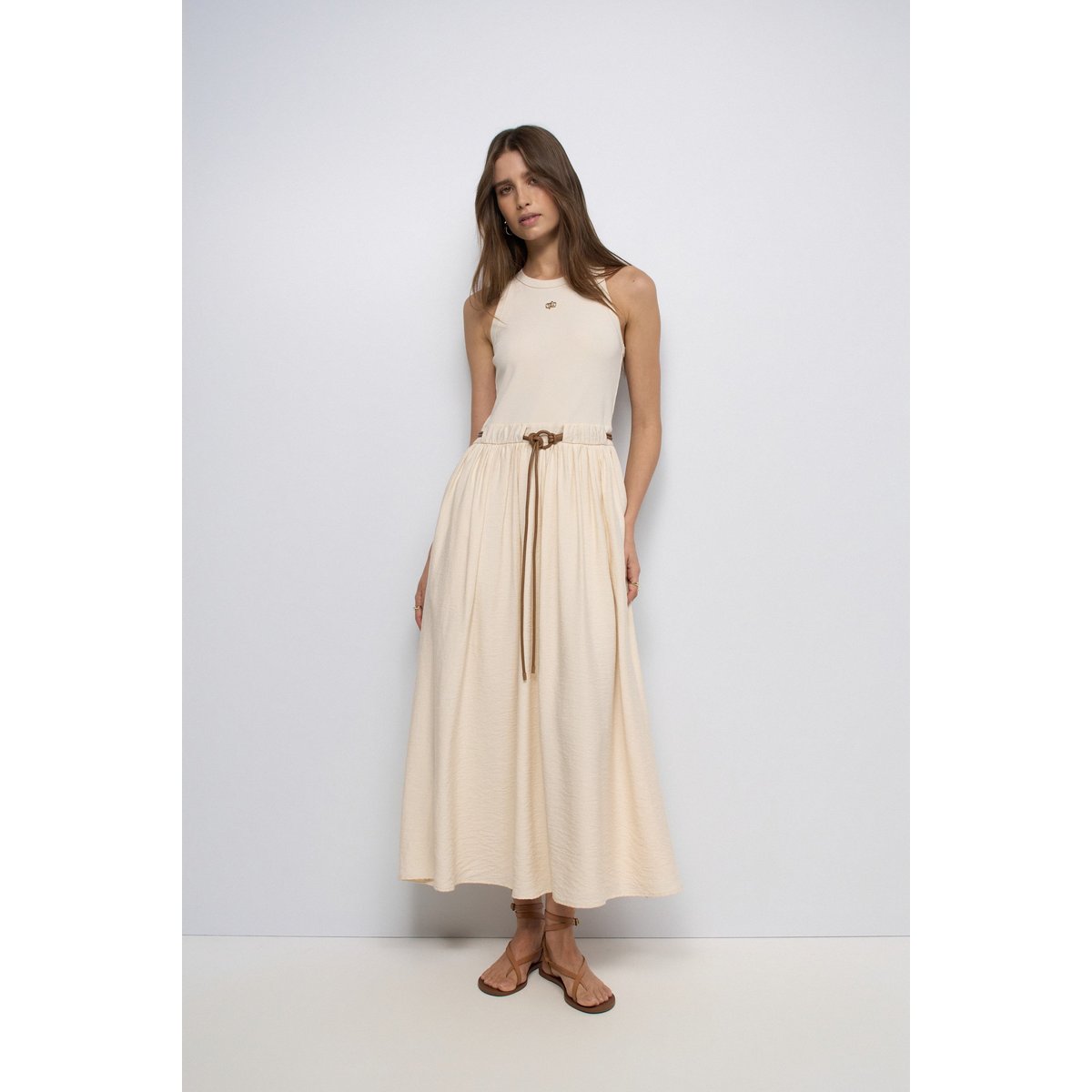 ROBE AVEC MÉLANGE DE MATIÈRES beige, SALSA JEANS