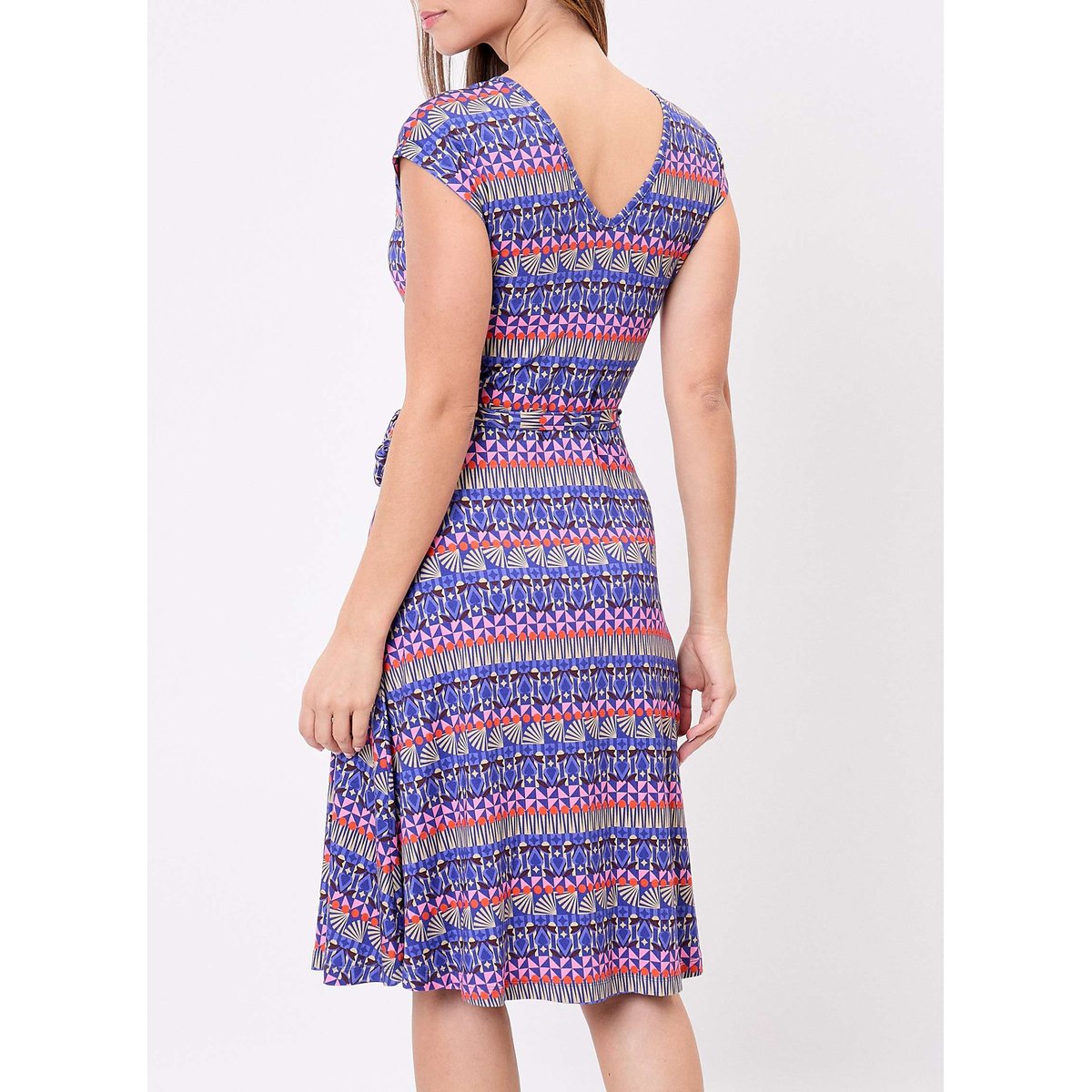 Robe imprimée maille évasée fluide ADELE bleu baya, PRINCESSE NOMADE