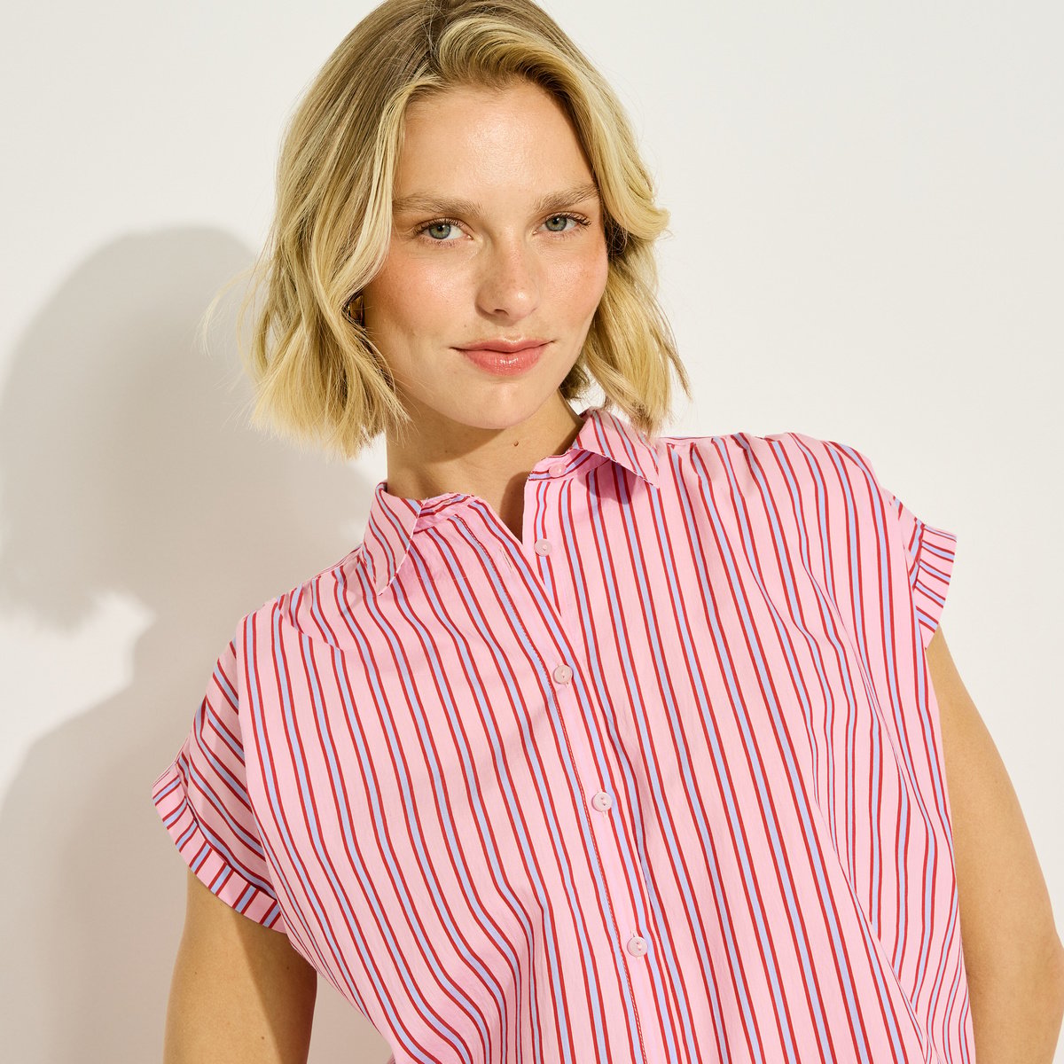 Chemise courte à rayures rose, GRAIN DE MALICE