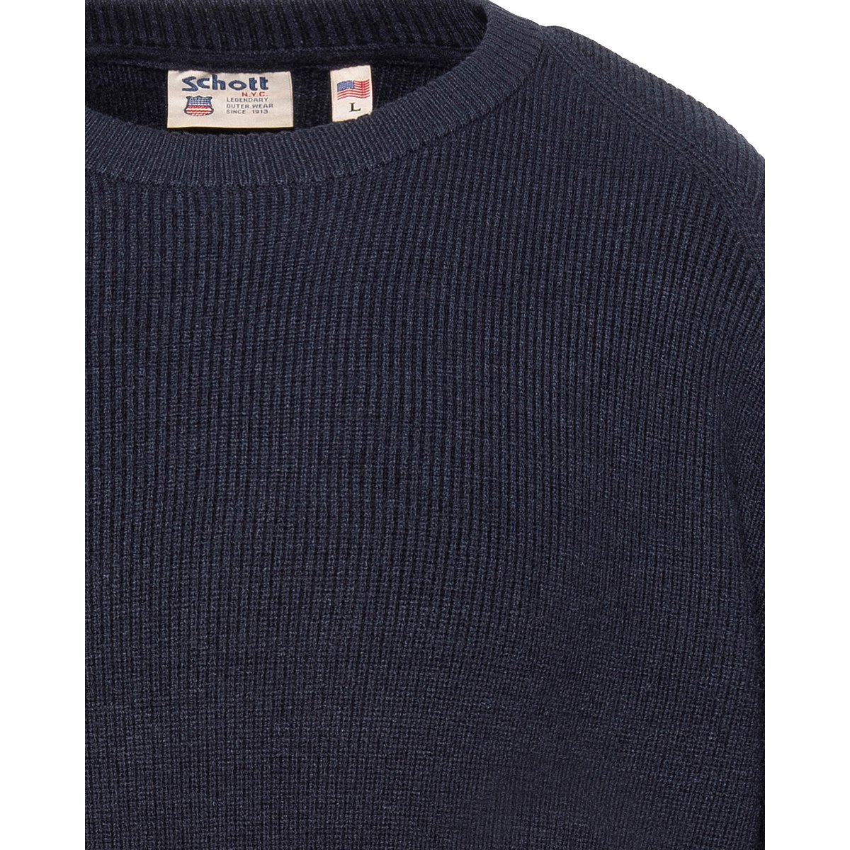Pull col rond en maille texturée bleu marine, SCHOTT