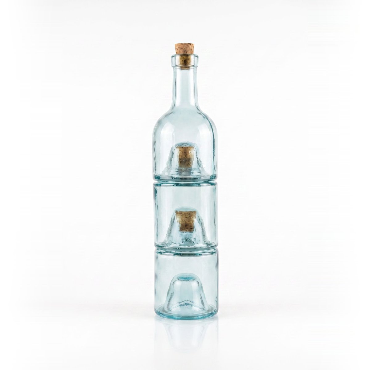 Lot de 3 bouteilles d’huile en verre recyclé OLIVE beige, BAZAR BIZAR