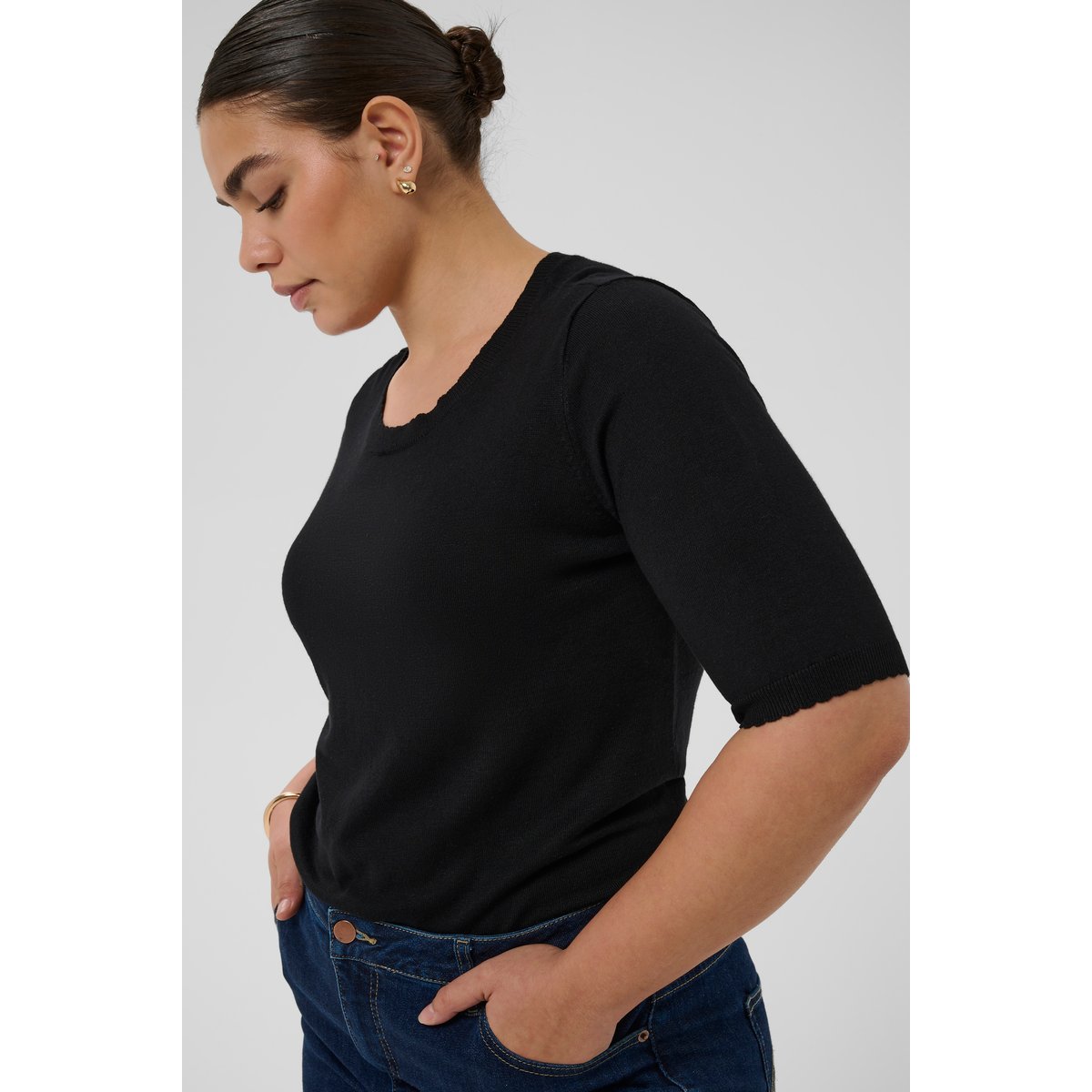 Pullover tricoté noir black deep, KAFFE CURVE