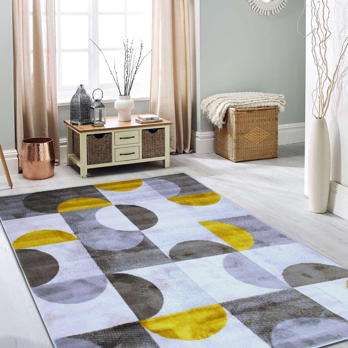 Tapis motifs arcs de cercle et carrés et  MODERN gris, THE DECO FACTORY