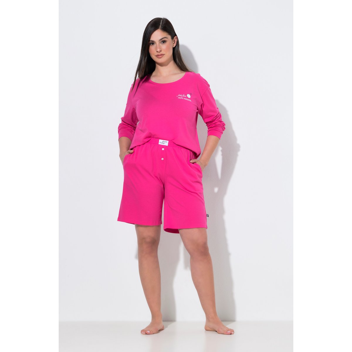 Lot de 2 shorts de pyjama, uni / rayures rose vif, ULLA POPKEN