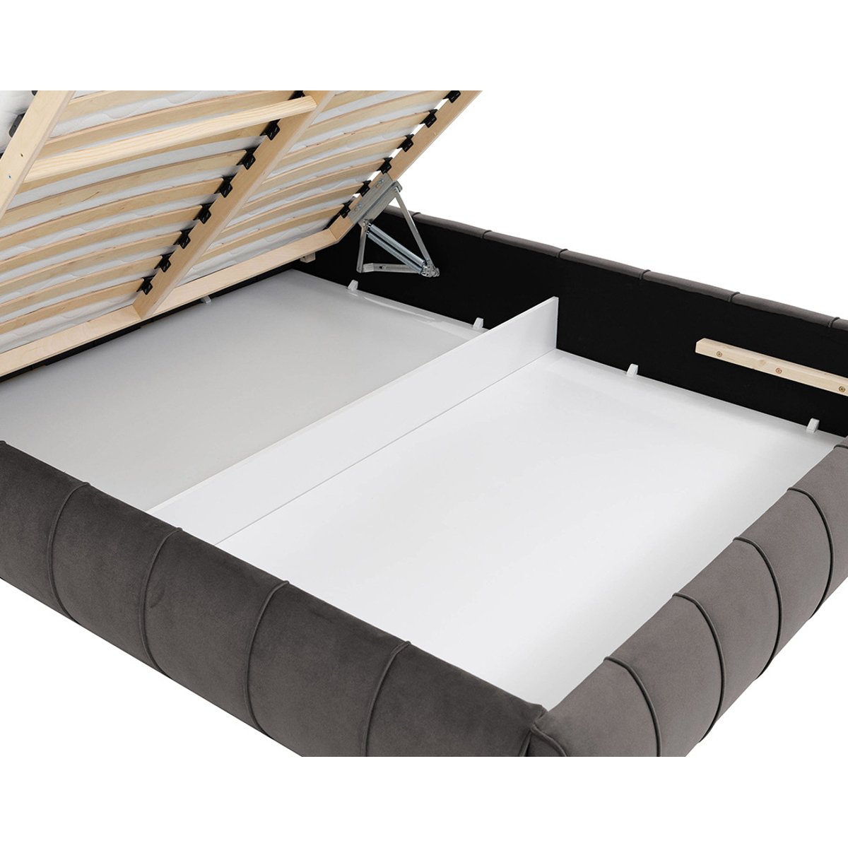 Lit coffre en velours sommier inclus, ELSA gris, BEST MOBILIER