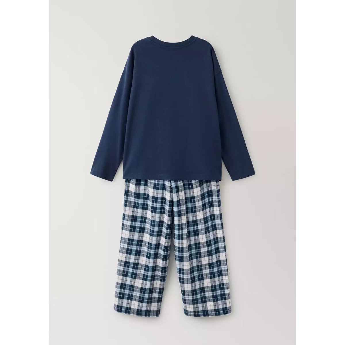 Pyjama complet en flanelle à carreaux bleu marine, MANGO KIDS