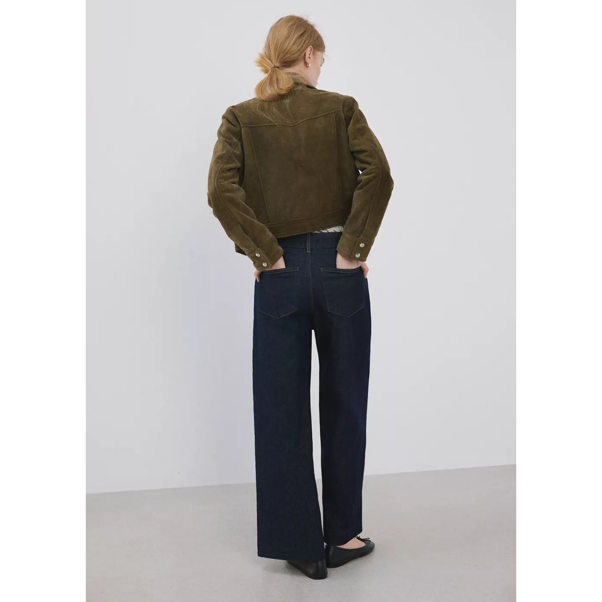 Jean large taille haute à coutures bleu, MANGO
