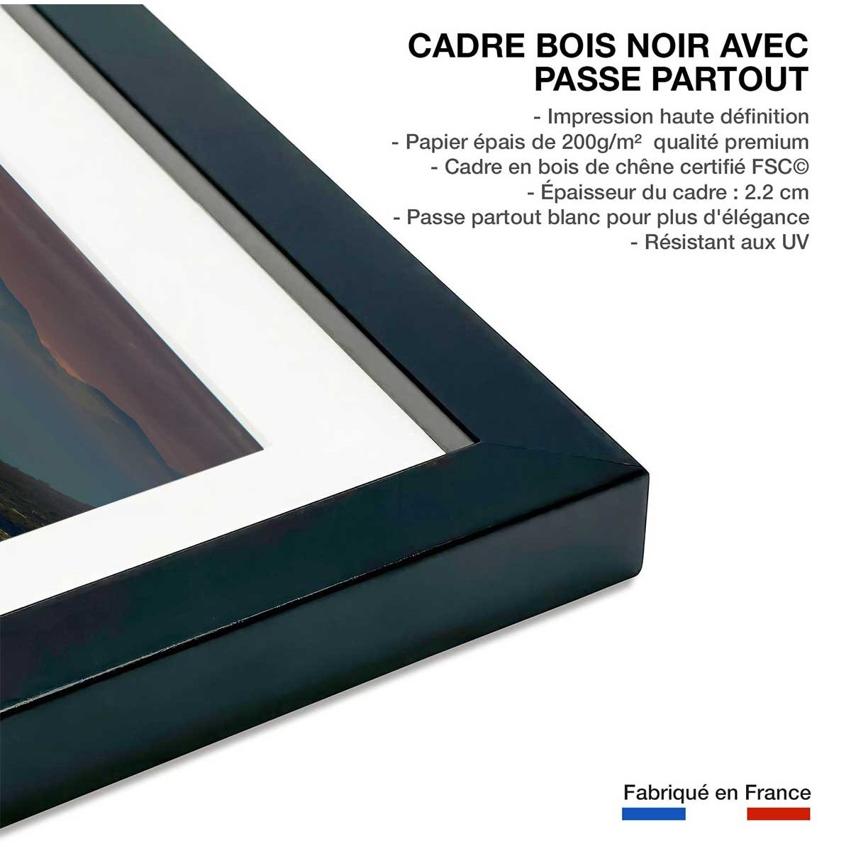 Affiche paysage roadtrip affiche + cadre en bois - noir, HEXOA