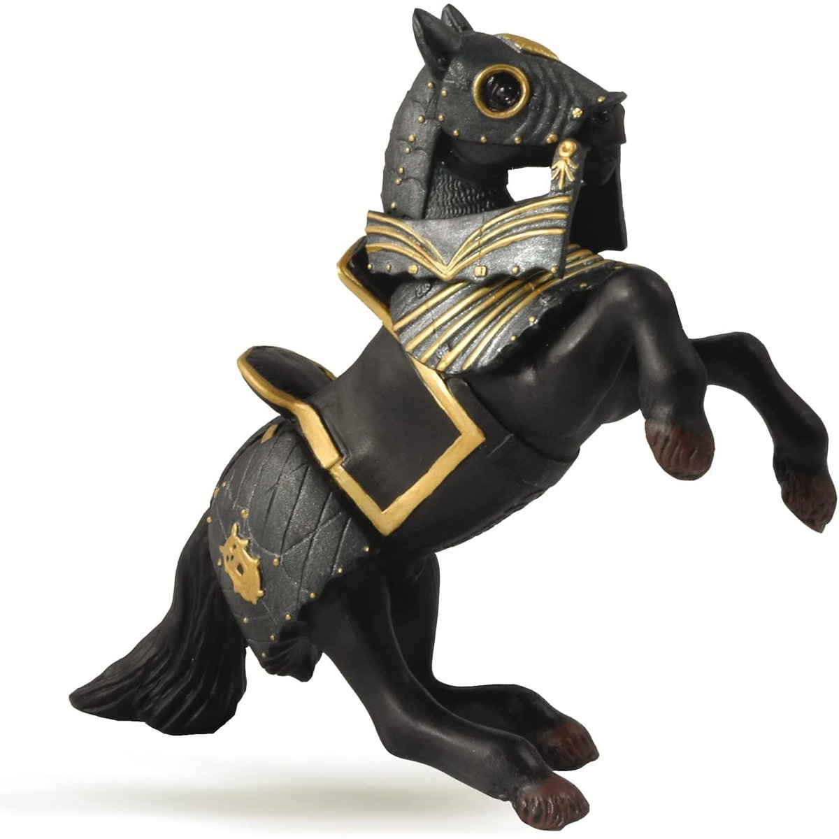 Figurine Cheval du chevalier en armure noire blanc, PAPO
