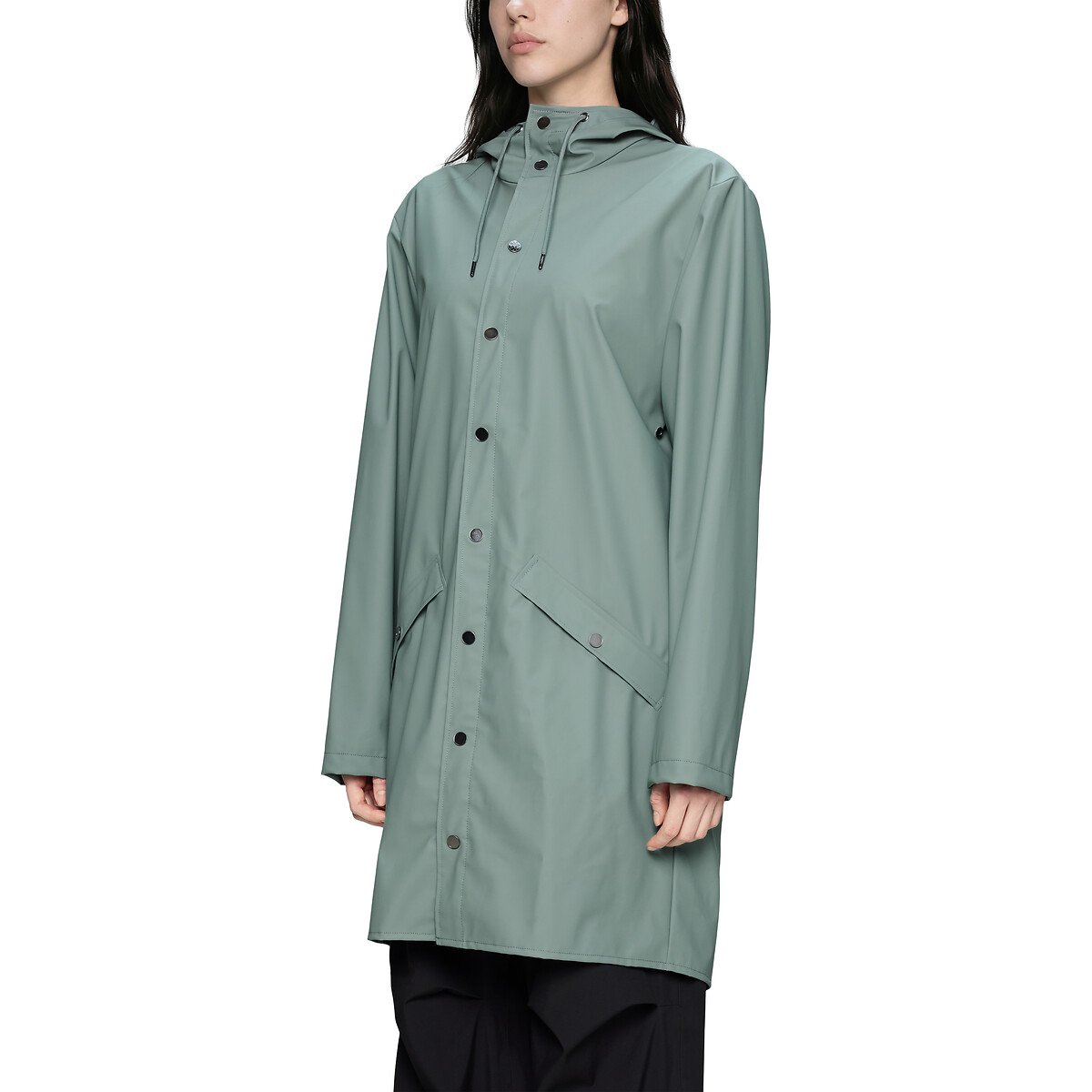 Veste imperméable à capuche, unisexe, MI-LONG JACKET vert sauge, RAINS