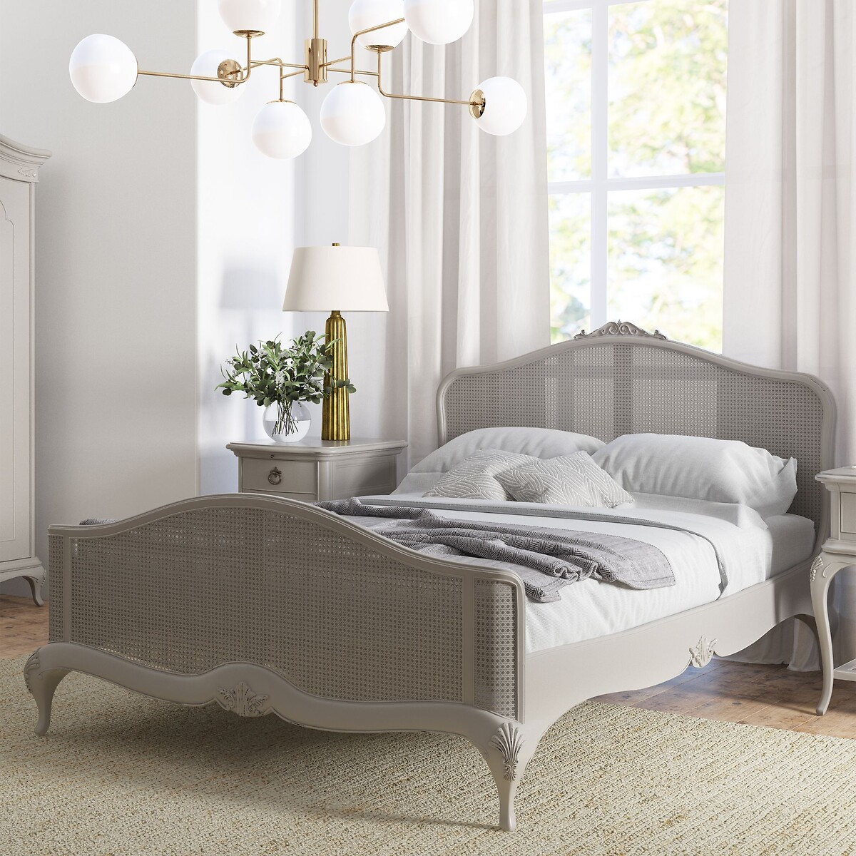Etienne French-Vintage Rattan Headboard grey white , WILLIS & GAMBIER