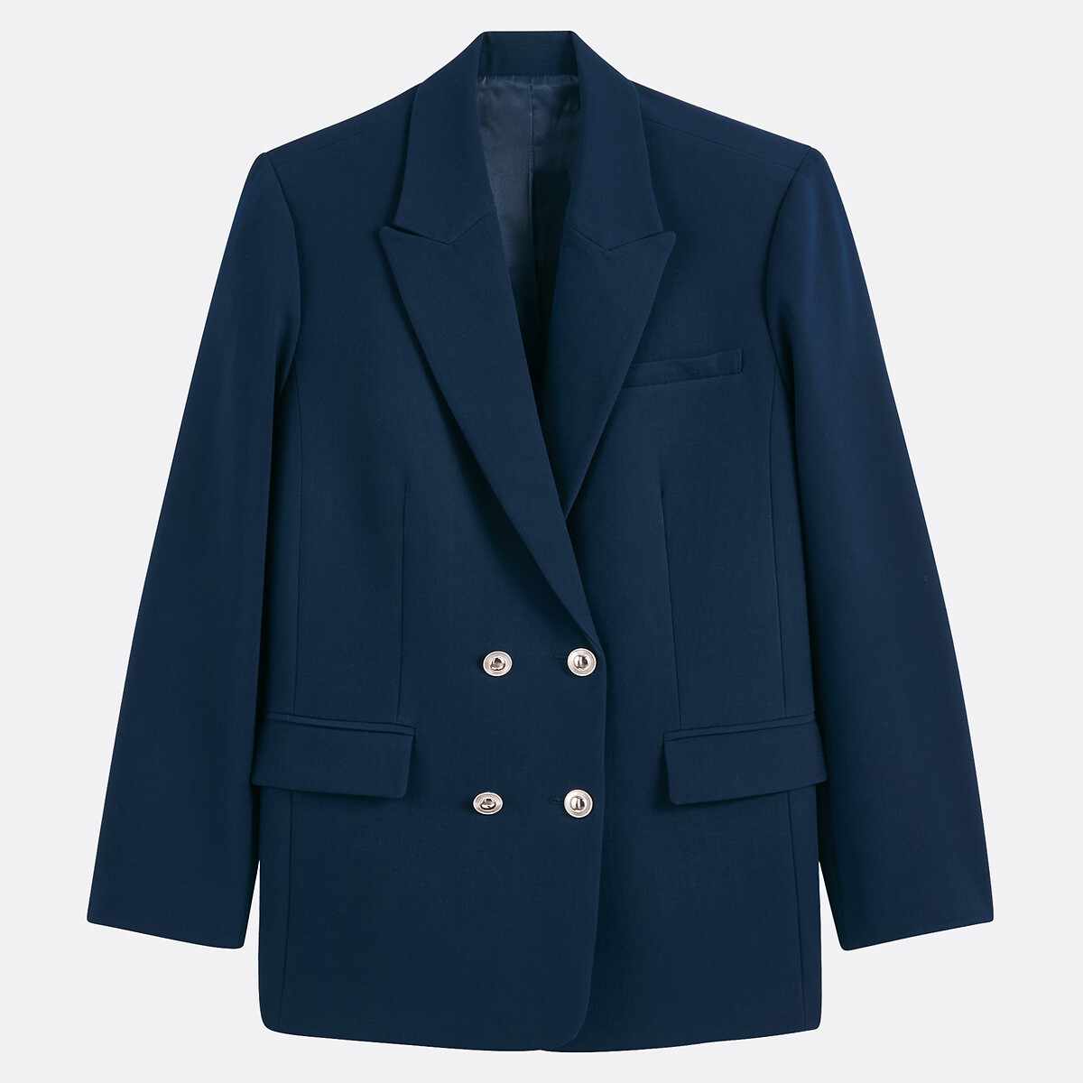 Blazer long croisé coupe droite bleu marine, LA REDOUTE COLLECTIONS