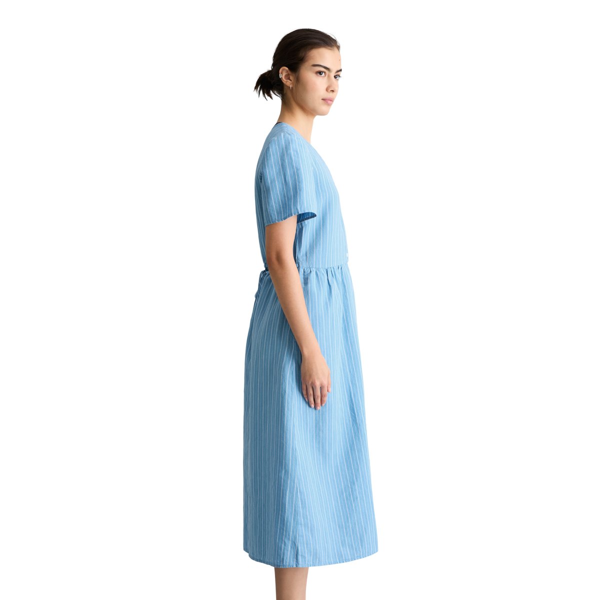 Robe à rayures régulière en mélange de lin et de coton bleu, MARC O’POLO DENIM