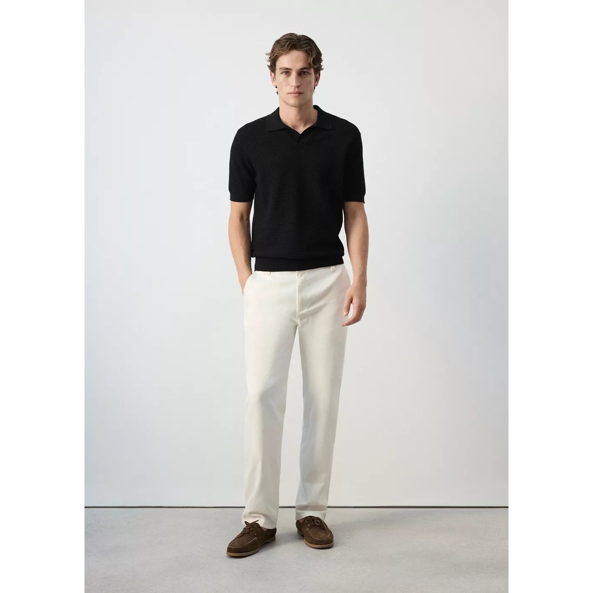 Polo 100 % coton maille structure noir, MANGO MAN