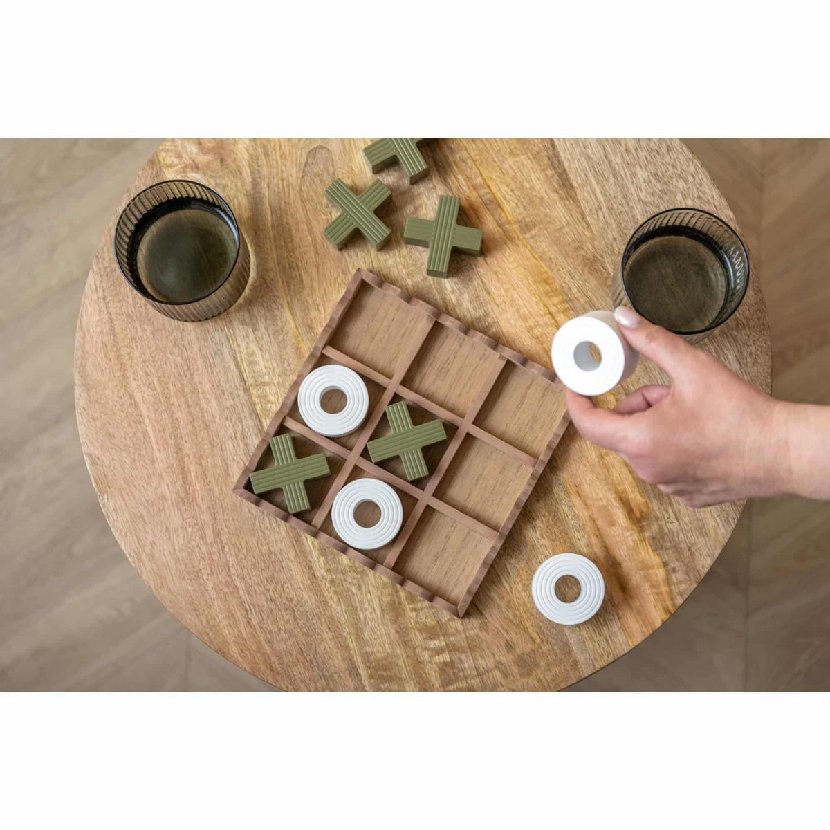 Ornement MDF TIC TAC TOE vert armée, PRESENT TIME
