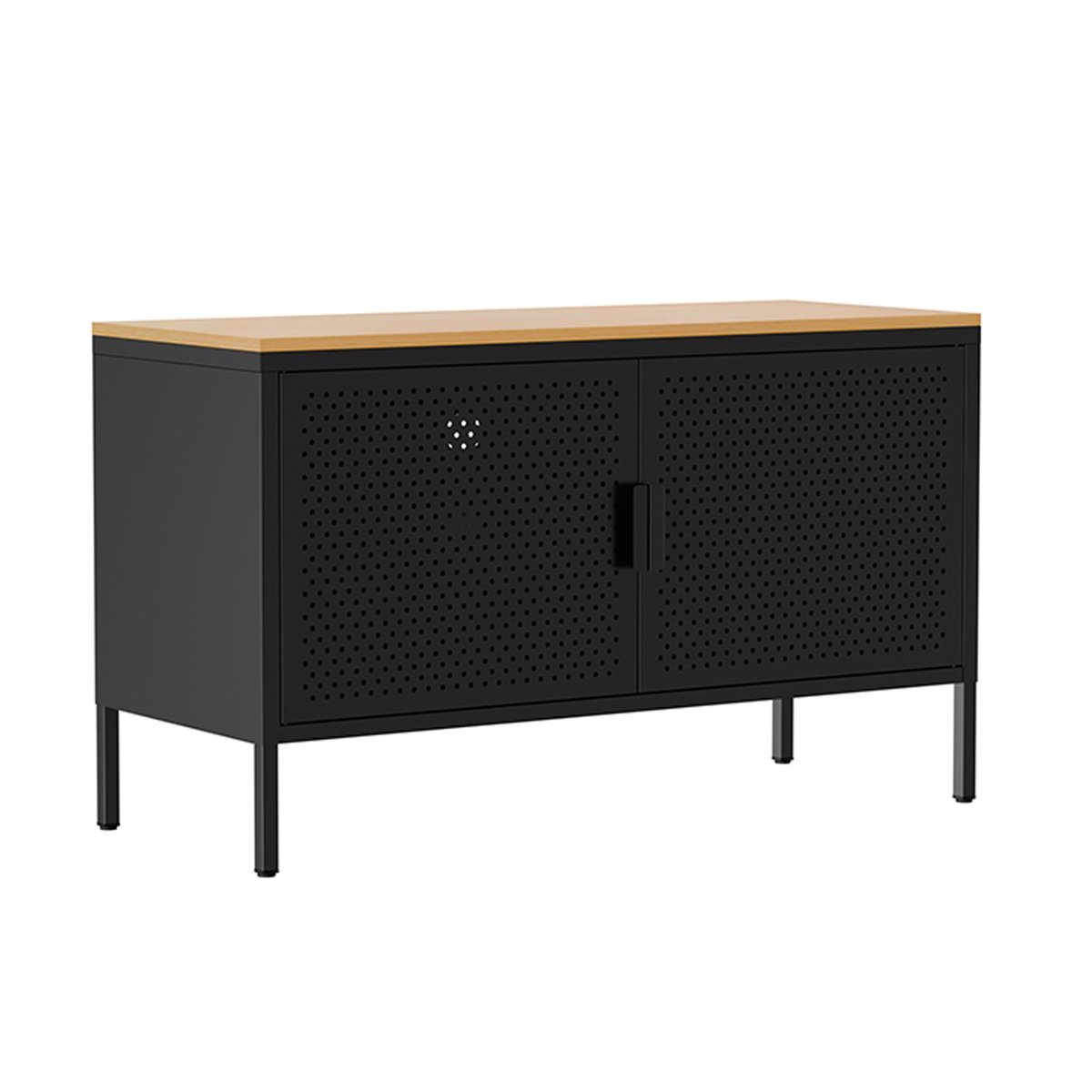 Buffet en métal 2 portes 100 cm, PUNCHY noir, OVIALA