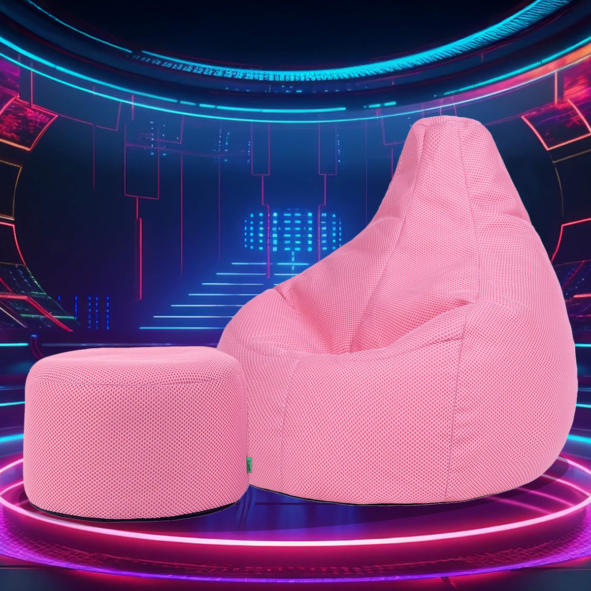 Pouf de gaming à dossier haut en mesh tech avec repose-pied rond Oeko-Tex® - DALTON rose pastel, ICON