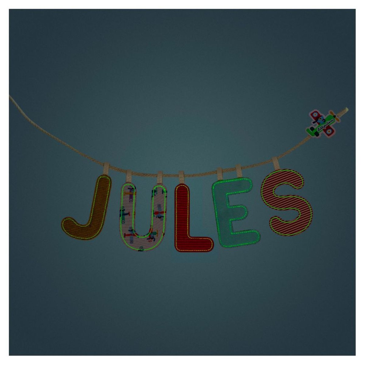 Lettre en tissu phosphorescente L jaune, LILLIPUTIENS