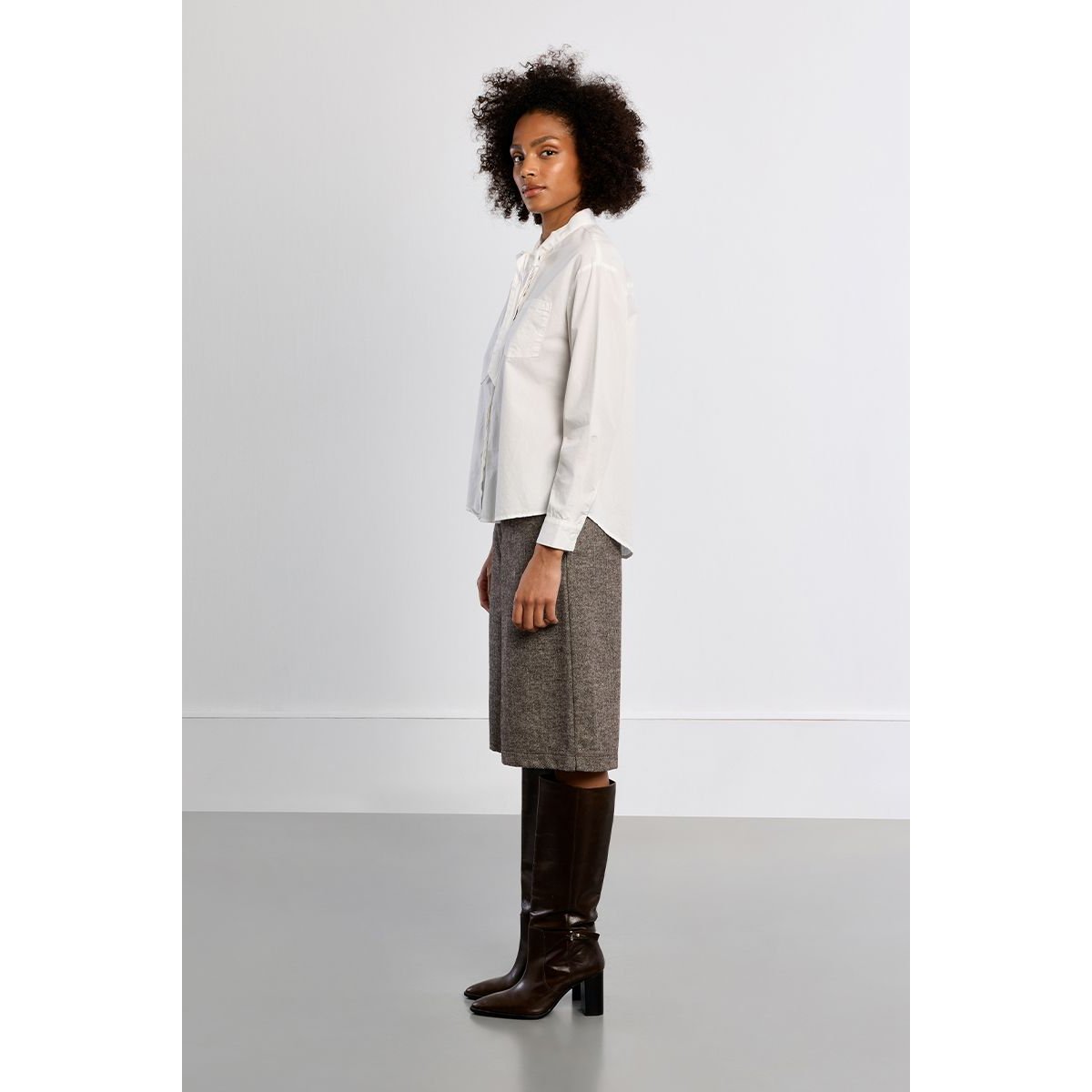Chemise en popeline de coton, avec col à nouer blanc, LILI SIDONIO