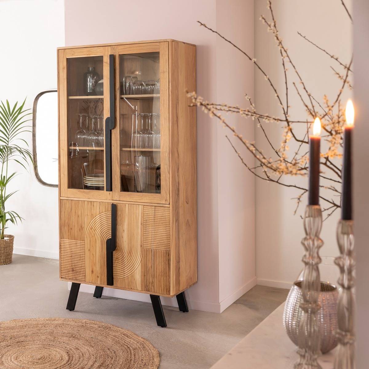 Vitrine en bois d'acacia et métal MANO bois clair, MADE IN MEUBLES