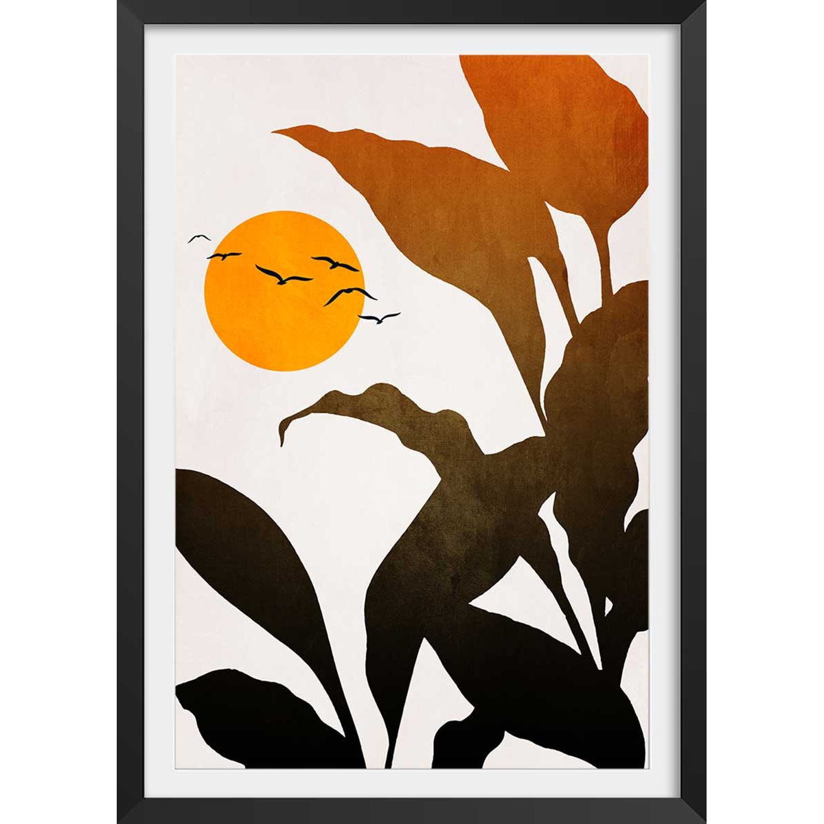 Affiche graphique ""Tropique paradis"" affiche + cadre en bois - noir, HEXOA