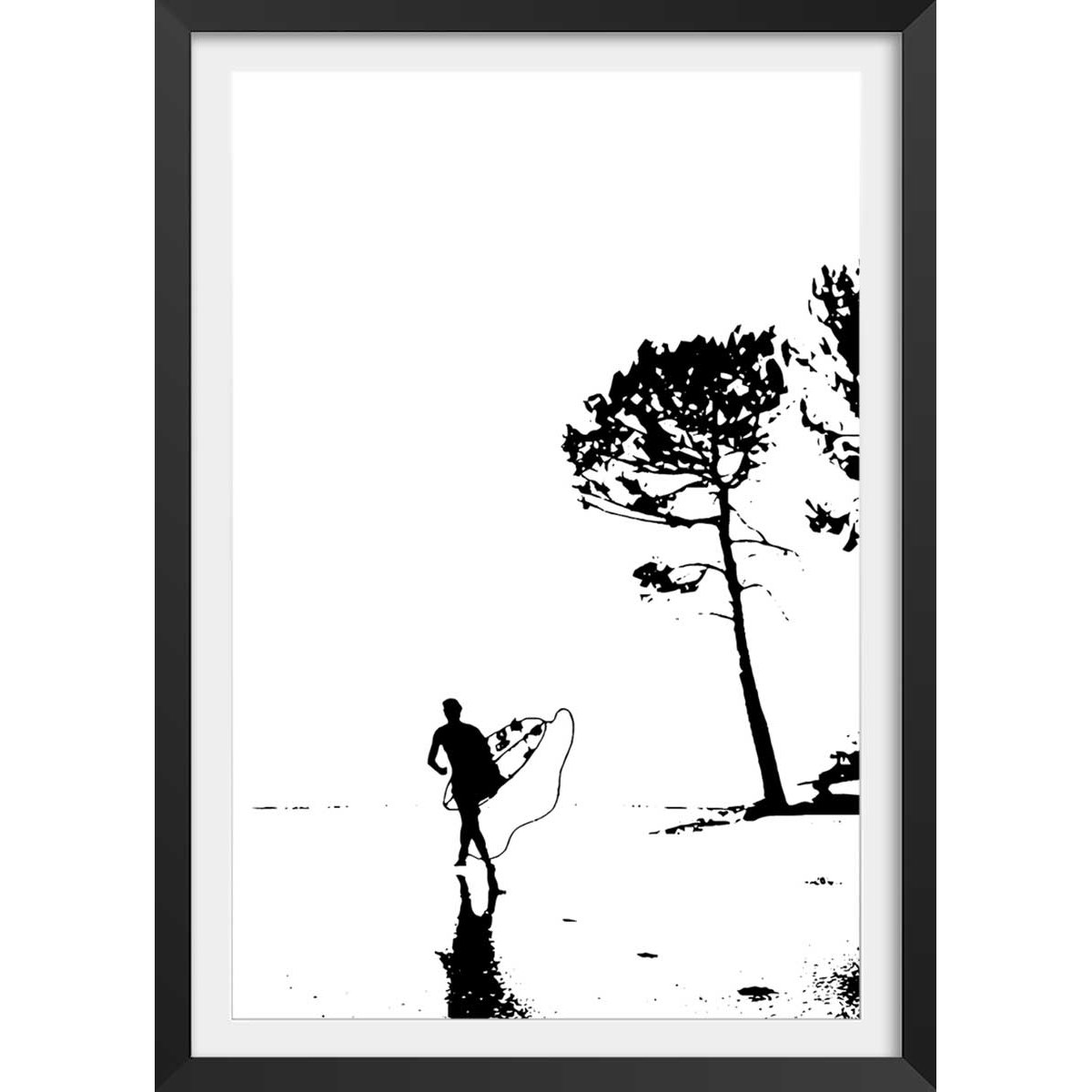 Poster landes lou surfou affiche + cadre en bois - noir, HEXOA