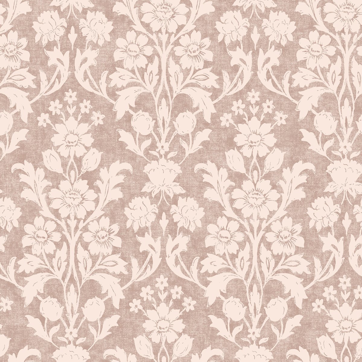 Papier peint damassé fleuri Semington Silhouette rose poudré, crème, LAURA ASHLEY