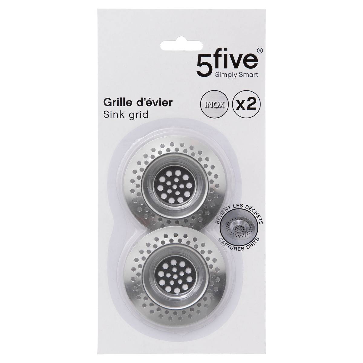 Lot de 2 grilles d'évier ESSENTIELS argent, 5FIVE SIMPLY SMART