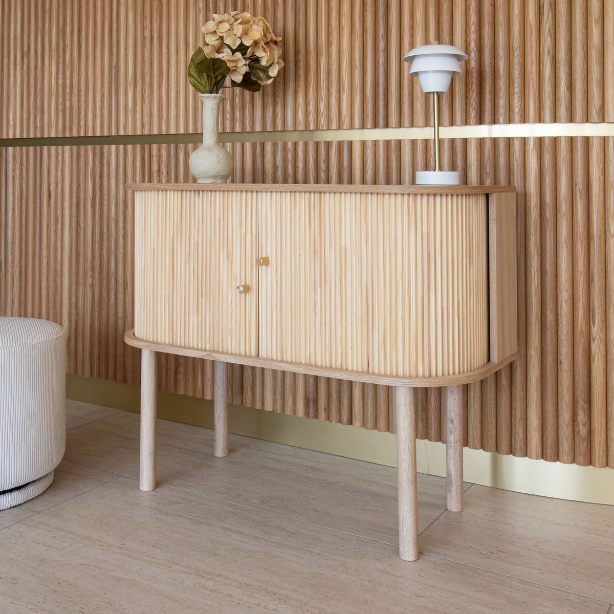 Bahut en bois clair avec portes coulissantes, HECTOR naturel, NOW'S HOME