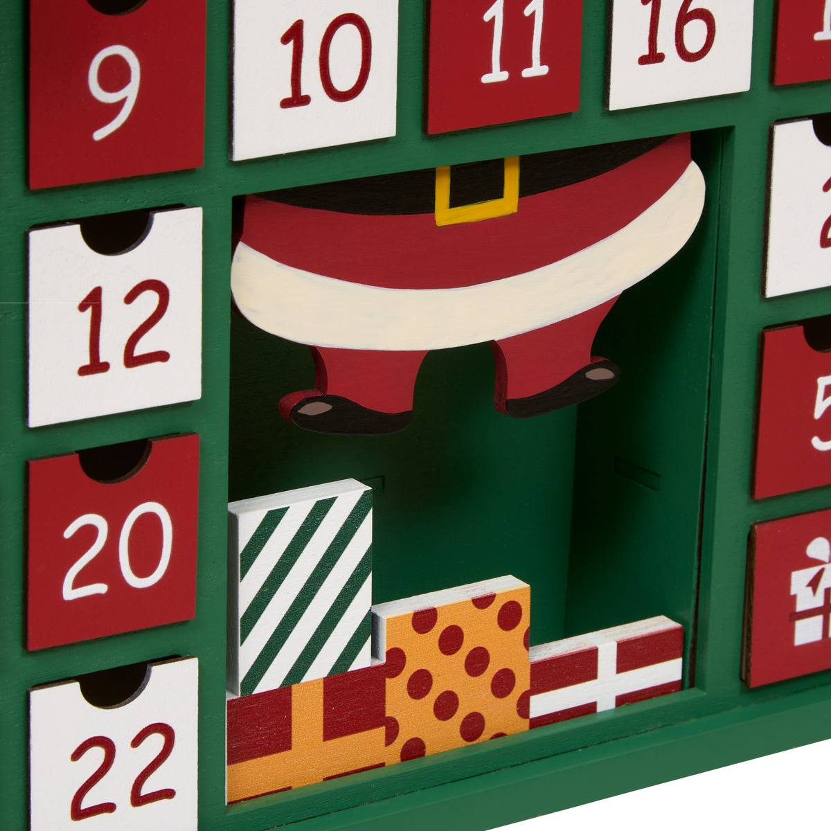 Calendrier de l'Avent cheminée en bois H. 31 cm vert, FEERIC LIGHTS & CHRISTMAS