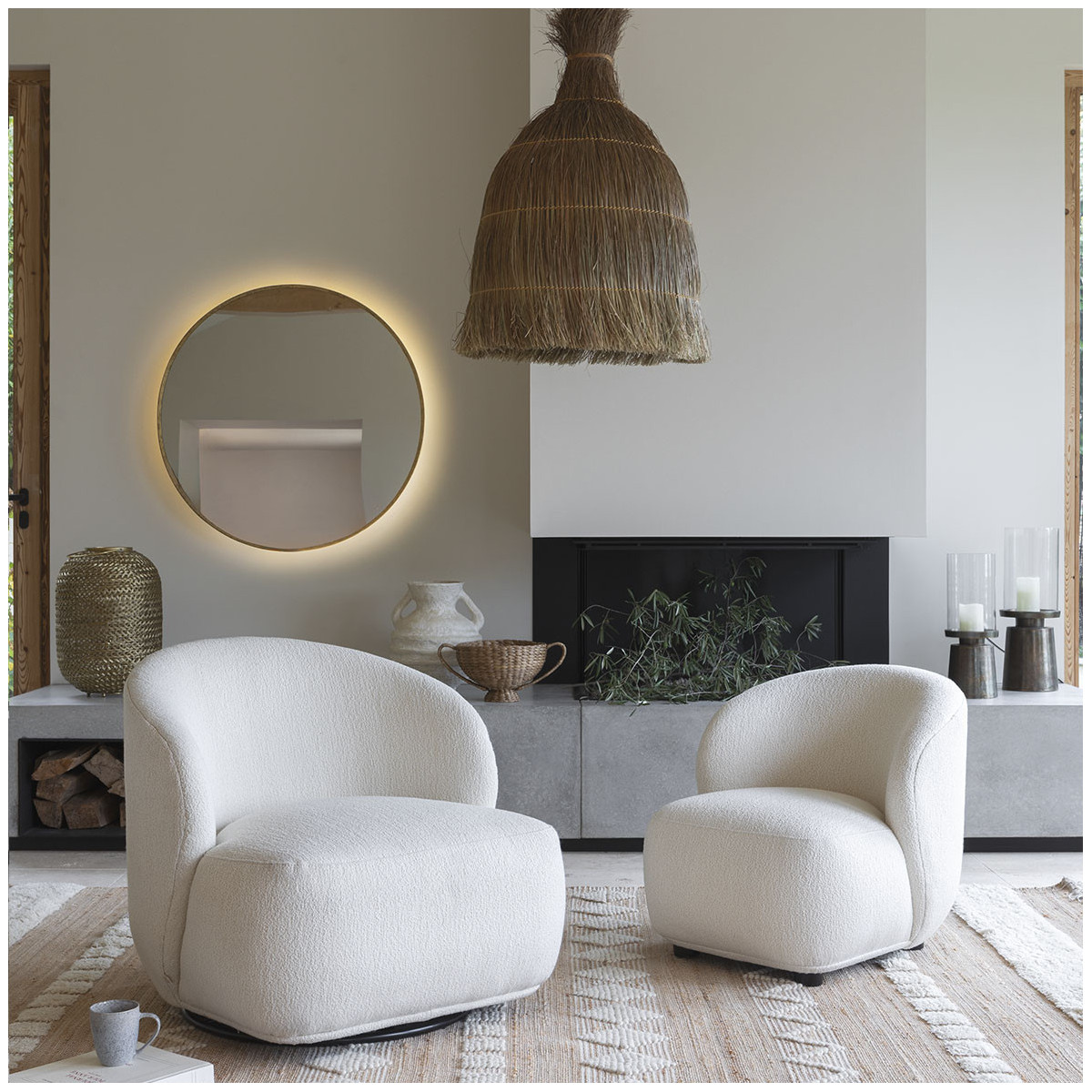Suspension fibre de canne à sucre naturelle dia 51x72 beige, BLANC D’IVOIRE