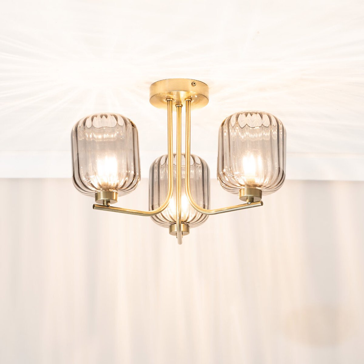 Aurelia 3-Light Ribbed Glass Ceiling Light gold-coloured, SO'HOME