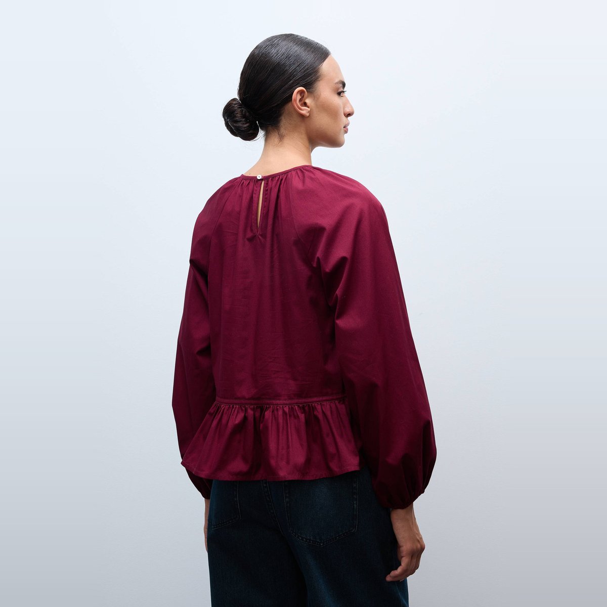 Blouse manches longues avec smocks uni en BIO GOTS porto, MONOPRIX