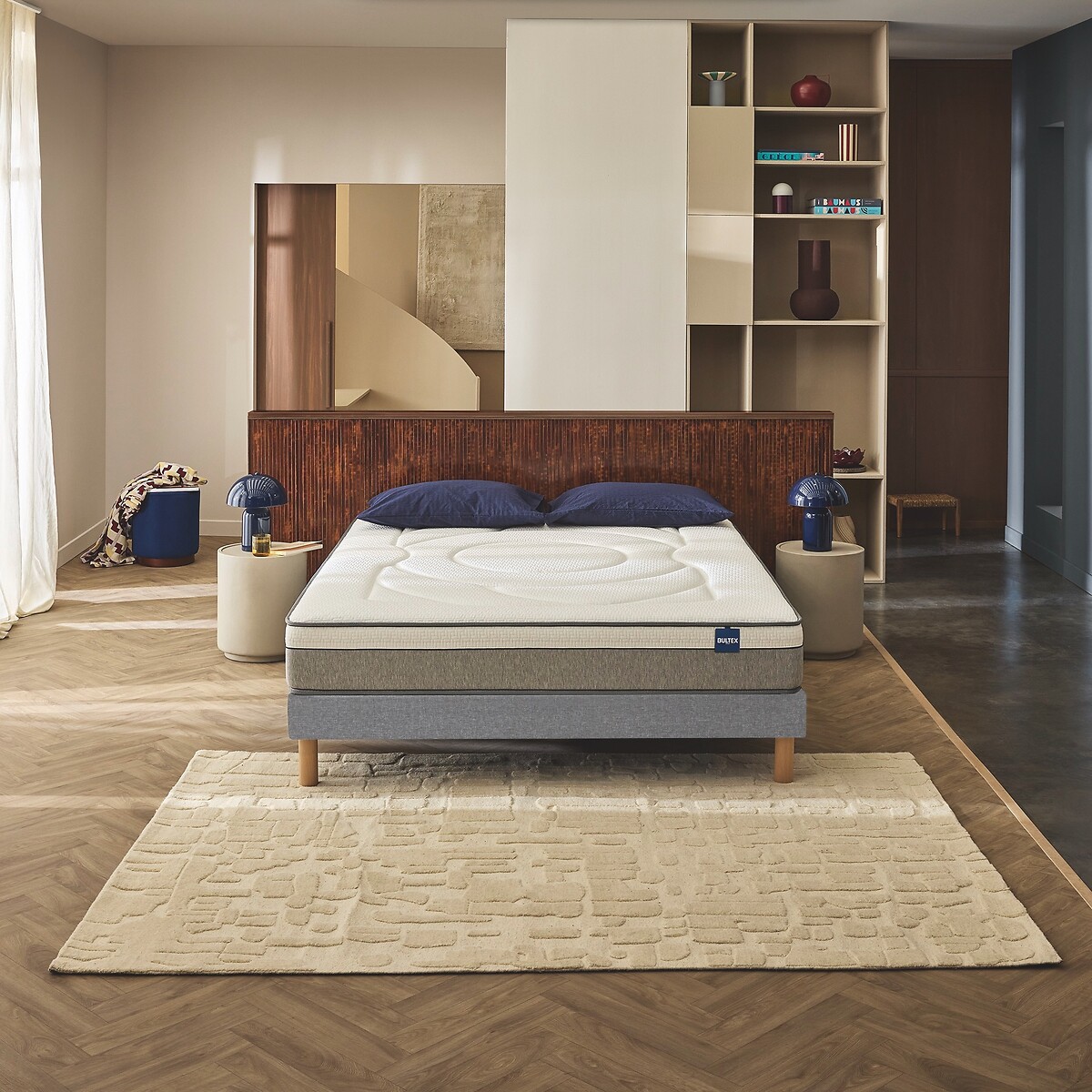 Ensemble matelas hybride 580 ressorts, et sommier tapissier, MOVE gris clair, BULTEX