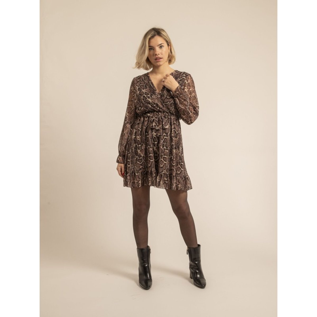 Robe Courte Motifs Isalta marron, DONA LISA