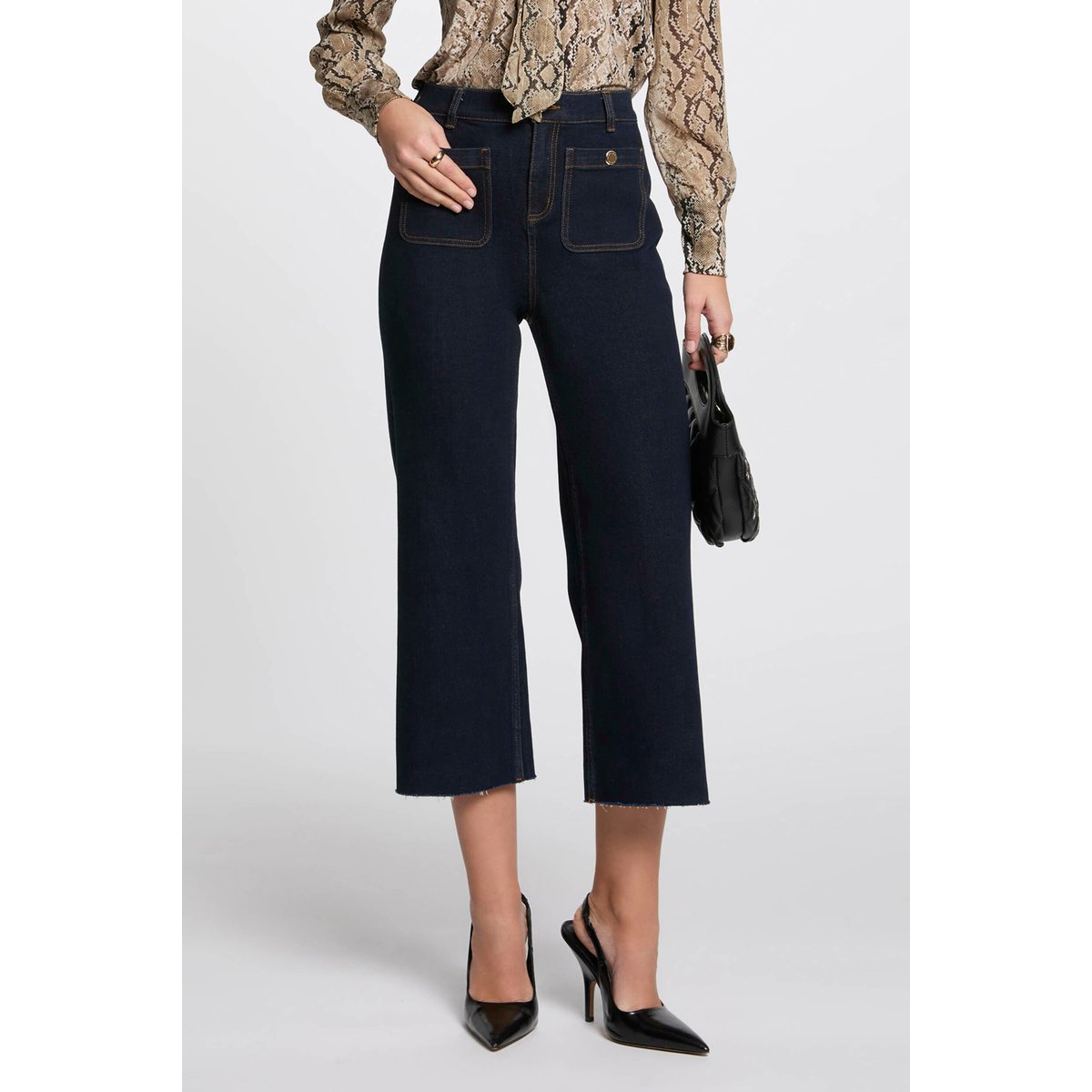 Pantalon jambe large 7/8ème denim brut, MORGAN