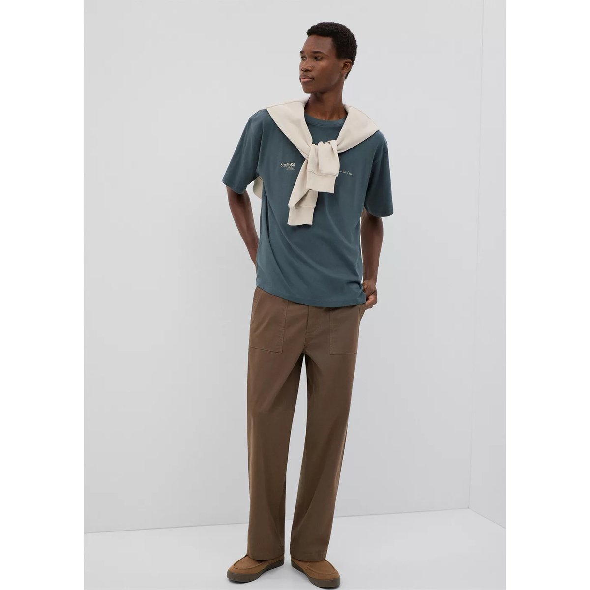 T-shirt imprimé manches courtes bleu marine, MANGO TEEN