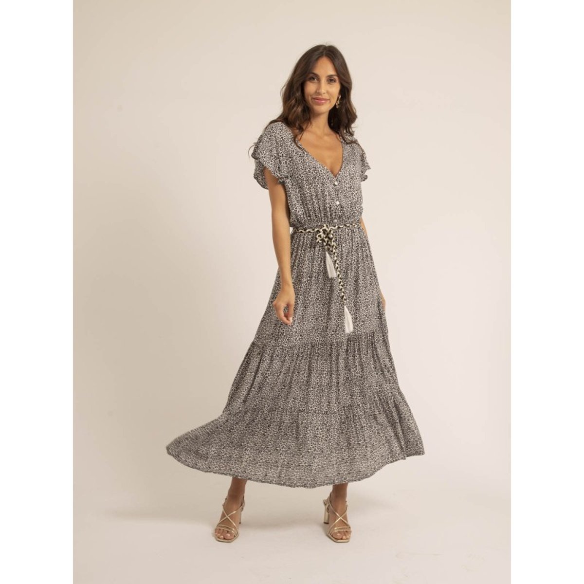 Robe Longue Col V Ilmax noir, DONA LISA