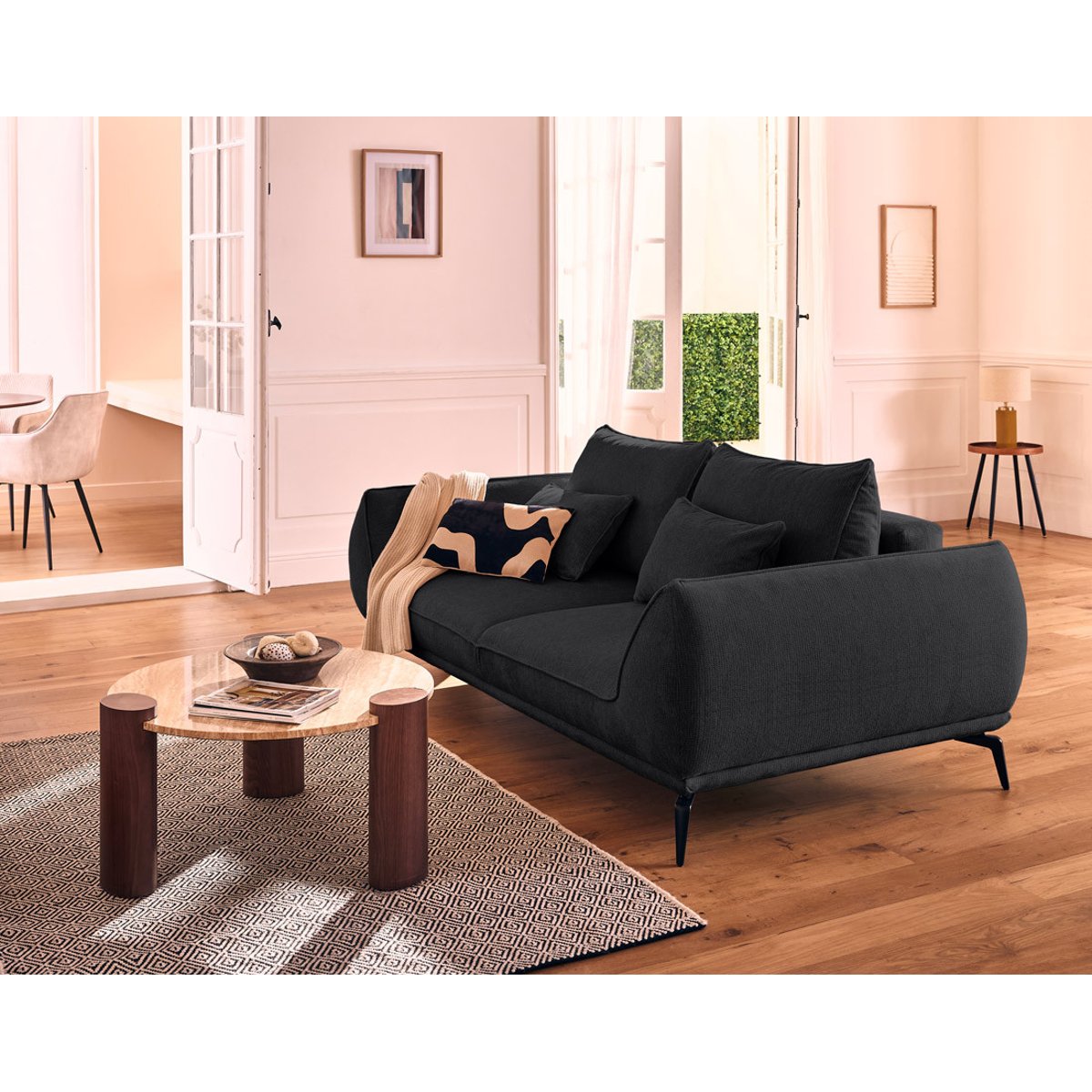 Canapé fixe 2 places - ARICA noir, BEST MOBILIER