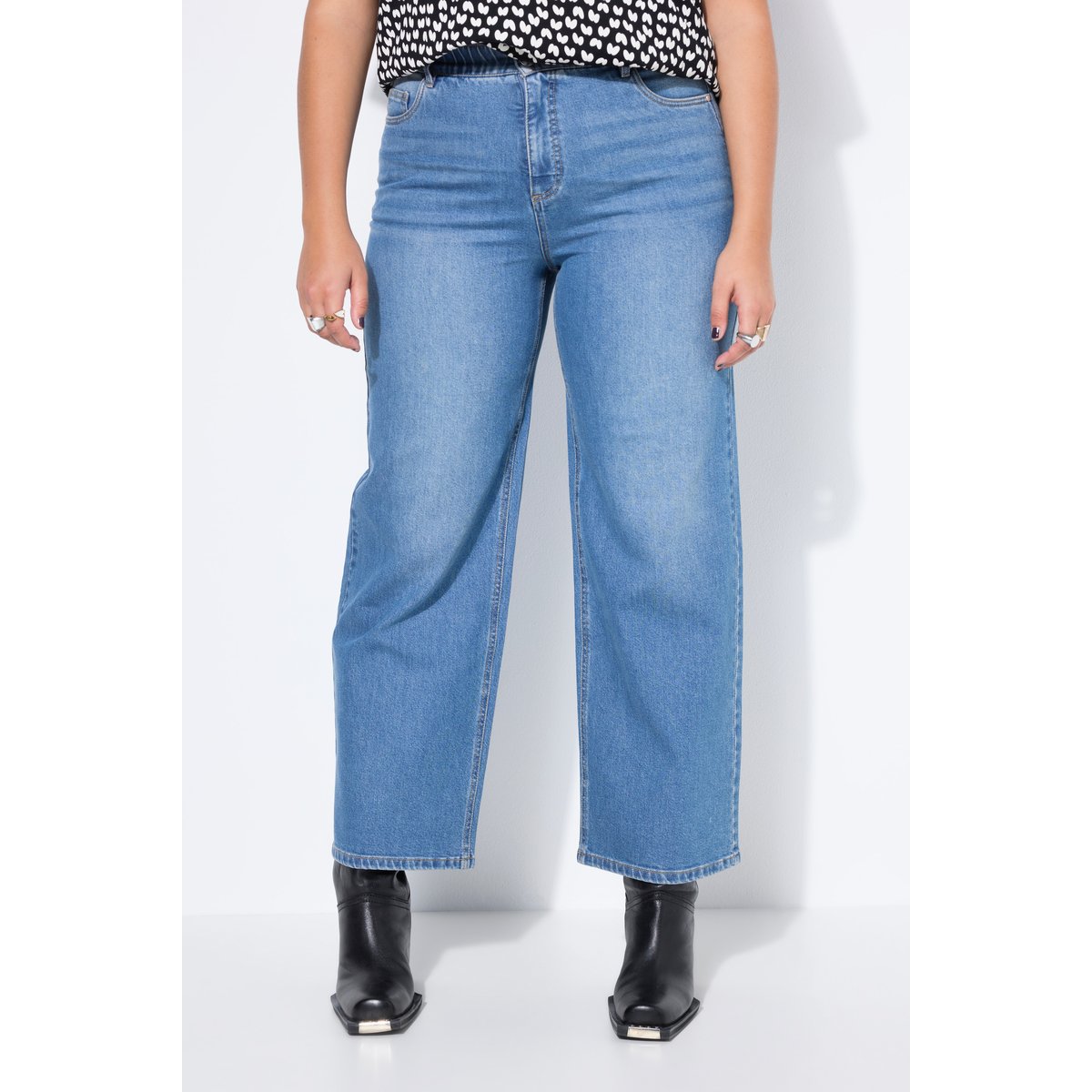 Jean jambe large et taille haute, 5 poches bleu jean, STUDIO UNTOLD