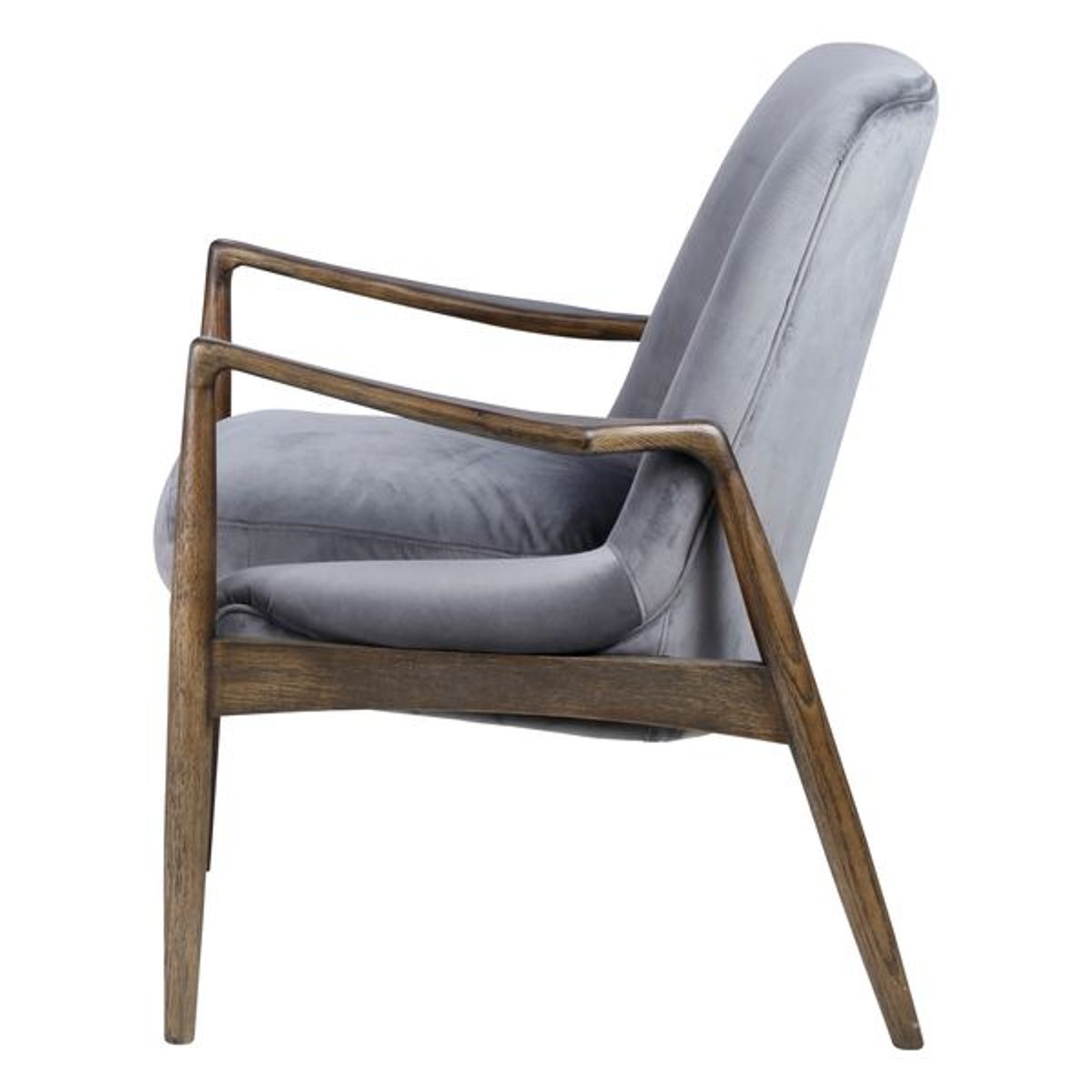 Fauteuil velours gris pieds frêne brûlé gris foncé, ZAGO