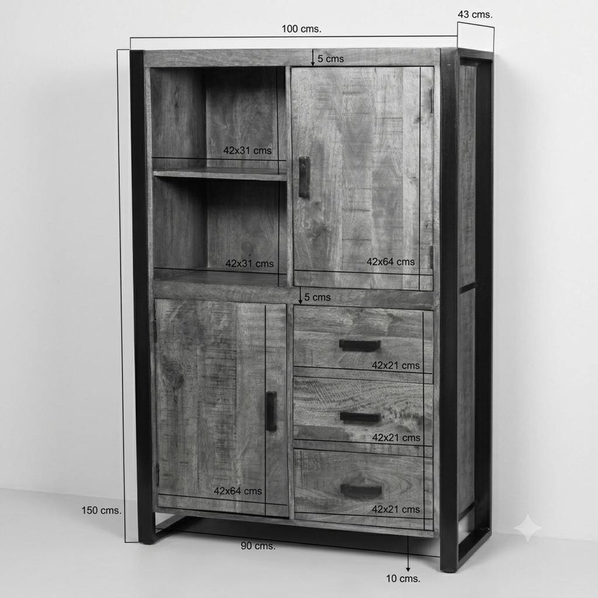Buffet haut bois métal 2 portes KARGO bois naturel, PIER IMPORT