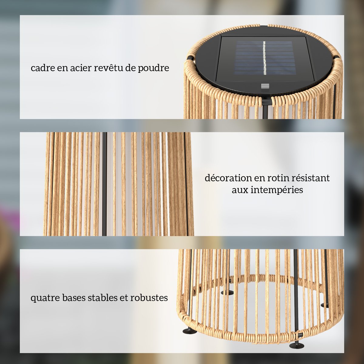Lampe en rotin Résine PE beige, OUTSUNNY