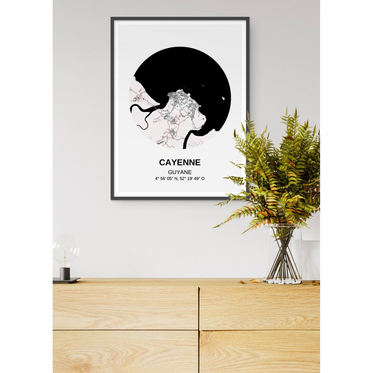 Affiche Carte Cayenne blanc, L'AFFICHERIE